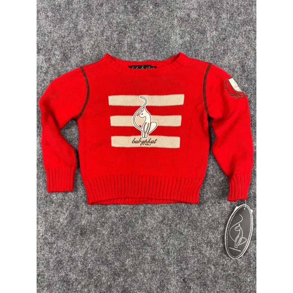 Vintage Y2K Baby Phat Girlz‎ Red Cat Stripe Knit Sweater 3T Cotton Acrylic NEW